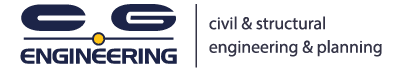 Logo of C.G. Engineering, featuring stylized text 'C.G. Engineering' in dark blue with a yellow dot in the first letter 'E', followed by the text "civil & structural engineering & planning" in dark blue on the right.