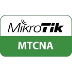 The image is a logo for MikroTik MTCNA. The logo features the word "MikroTik" in black with stylized text and an antenna icon above the "k". Below, in a green section, it reads "MTCNA" in white, indicating MikroTik Certified Network Associate certification.