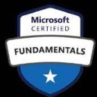 A blue and white badge with the text "Microsoft Certified Fundamentals." The badge features a star symbol at the bottom.