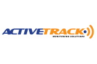 Logo of Active Track Monitoring Solutions. The text "ACTIVETRACK" spans across the image with "ACTIVE" in blue and "TRACK" in orange. On the right side, there are three orange curved lines, resembling signal waves. Below the word "TRACK," the text "MONITORING SOLUTIONS" appears in black.