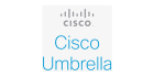 Logo of Cisco Umbrella. The top of the image features the grey Cisco logo, consisting of the word "cisco" and a series of vertical bars resembling a bridge. Below it, the words "Cisco Umbrella" are displayed in blue text on a white background.