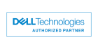 Logo of Dell Technologies with the text "AUTHORIZED PARTNER" below it. The logo is contained within a blue rectangular border on a white background.