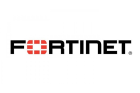 The image displays the logo of Fortinet, featuring the company name in black capital letters. The "O" in "FORTINET" is formed by a red rectangular grid pattern, giving it a distinctive look.