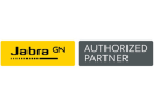 The image shows the Jabra GN logo on a yellow background next to the words "AUTHORIZED PARTNER" on a gray background.