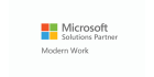 Microsoft logo with text "Solutions Partner" and "Modern Work" below it, symbolizing a service partnership for modern workplace solutions.