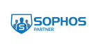 The image shows the Sophos Partner logo. It features a blue shield containing silhouettes of three people and a letter 'S' in the foreground. To the right of the shield, "SOPHOS" is written in blue uppercase letters, and "PARTNER" is written underneath in smaller text.