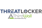 Logo with the text "THREATLOCKER" in blue and gray, with a padlock inside the letter "O." Below it, the text "ThirdWall" in gray and green, followed by "automated security." The "A" in "ThirdWall" is stylized with a triangular design.